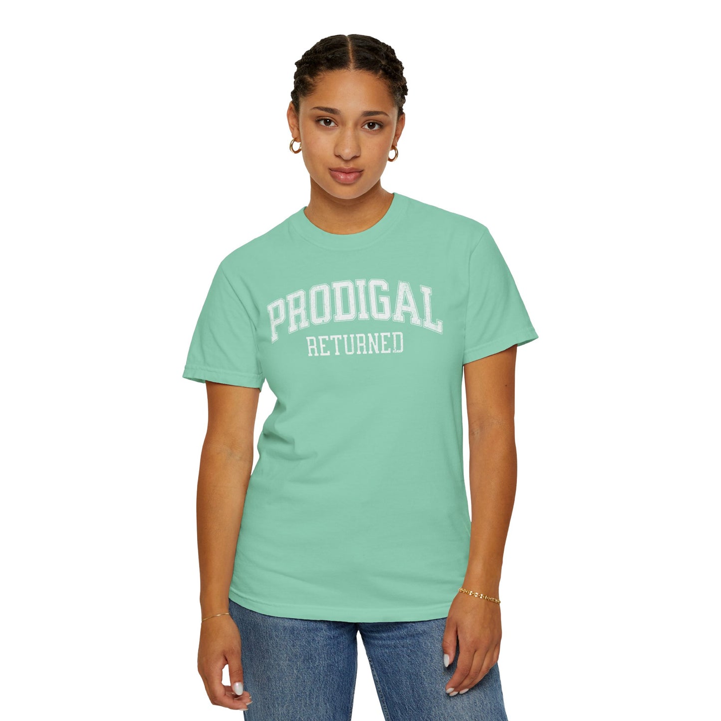 "Prodigal Returns" Varsity Style Unisex Garment-Dyed Tee