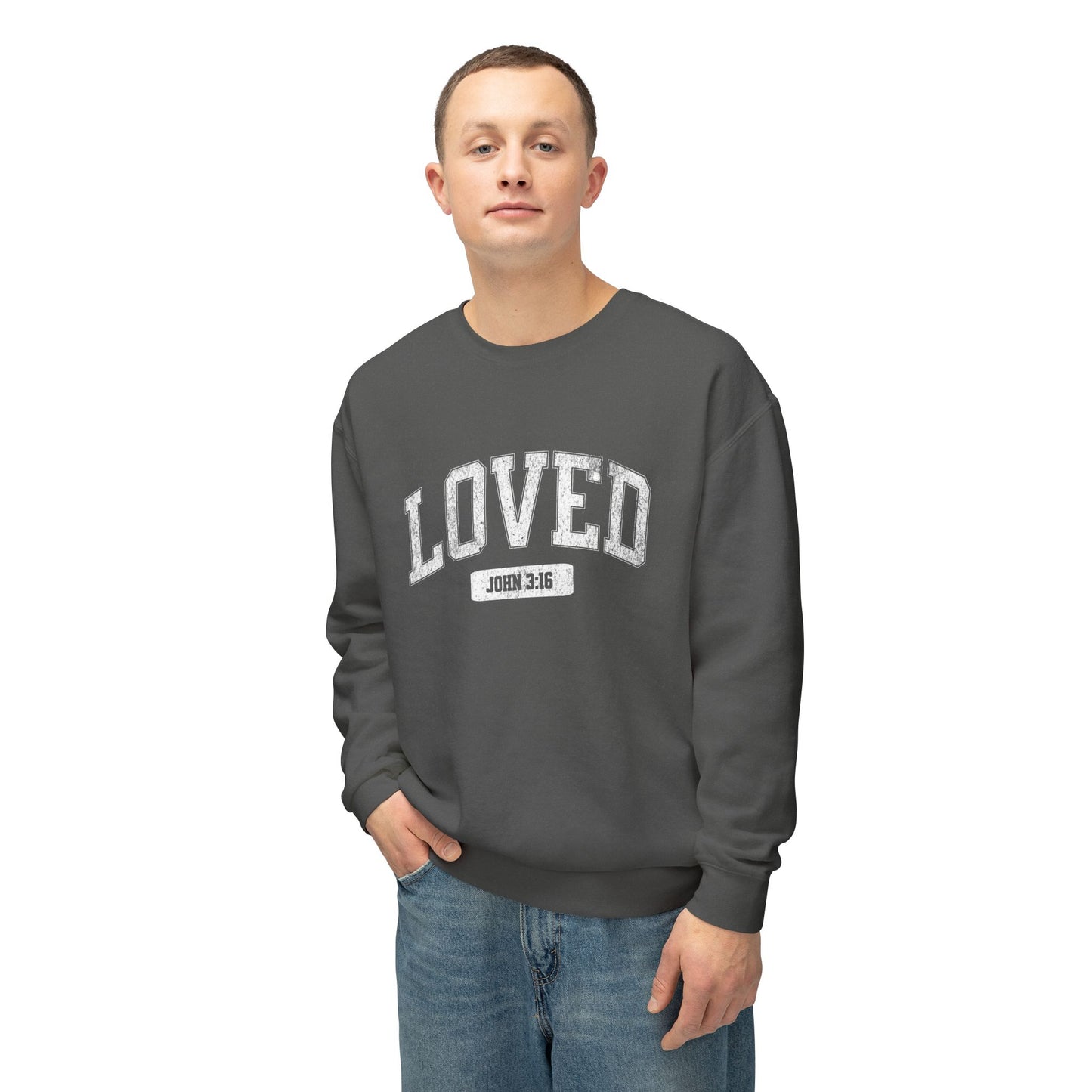 "LOVED" VARSITY UNISEX PREMIUM SWEATSHIRT