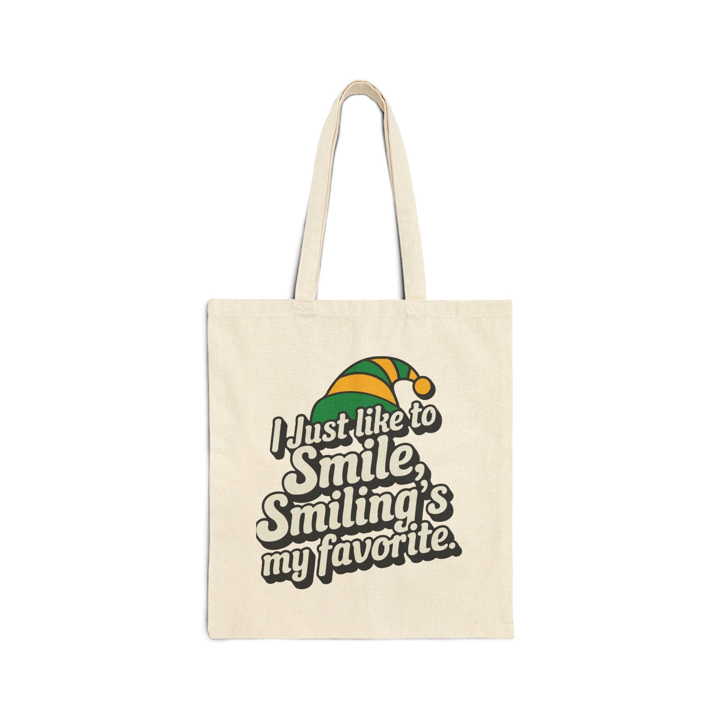 "Smiling's My Favorite" Christmas Cotton Canvas Tote Bag