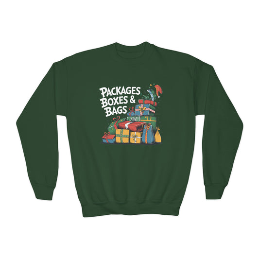 "Packages, Boxes & Bags" Christmas Kids Crewneck Sweatshirt