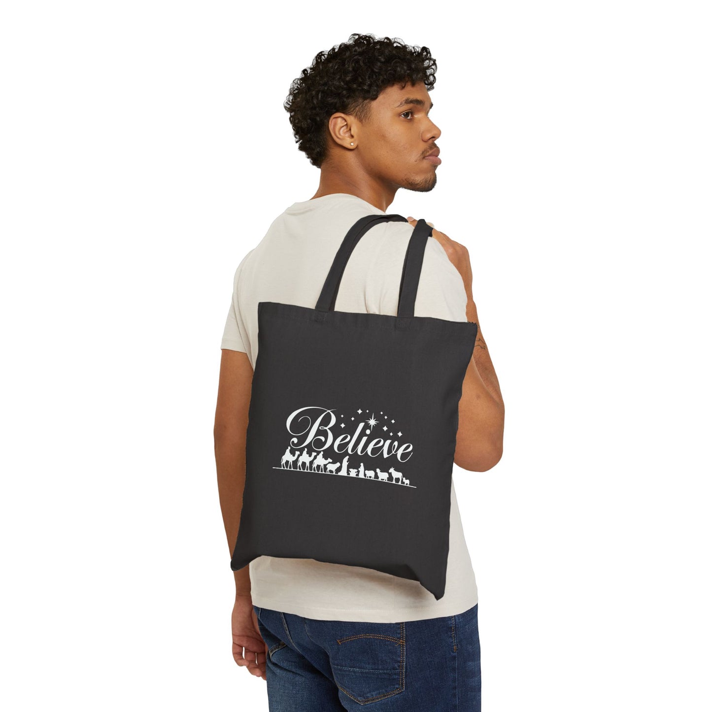 "Believe Nativity" Christmas Cotton Canvas Tote Bag