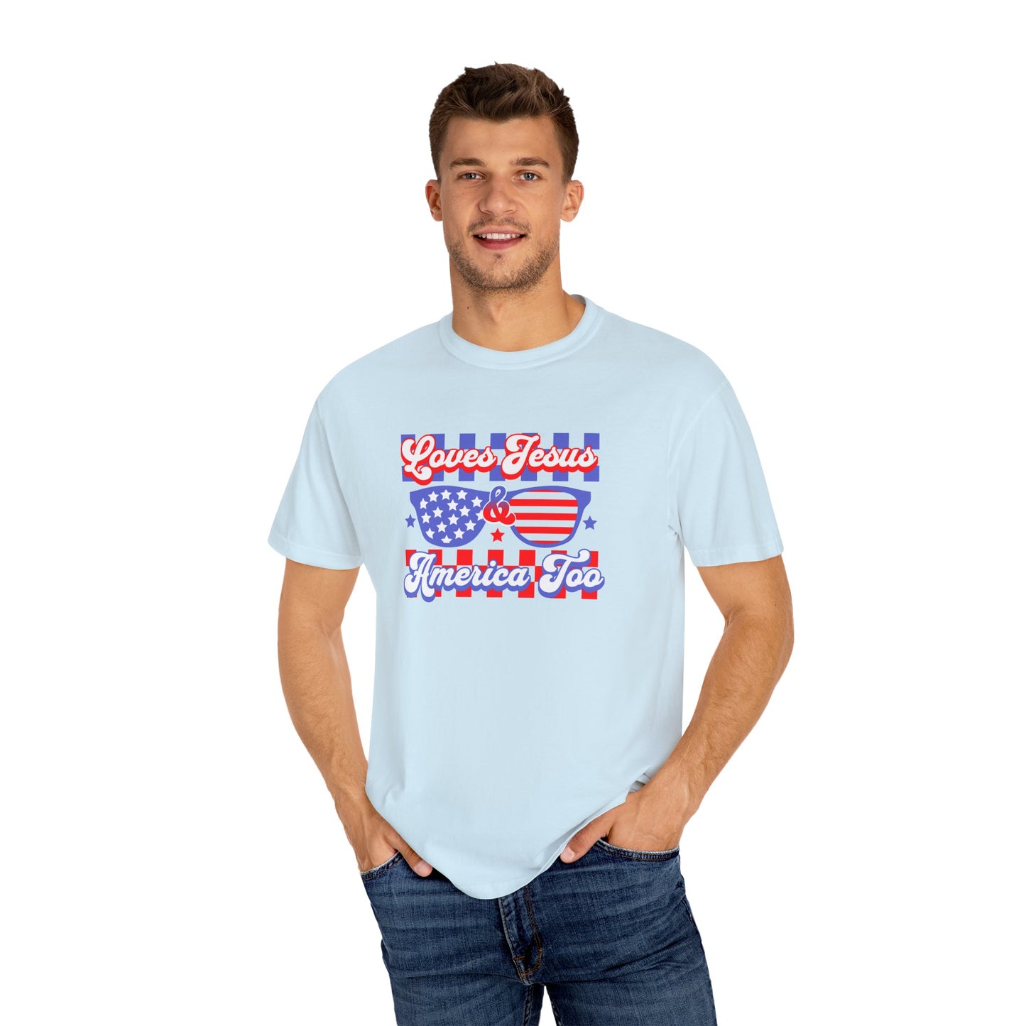 "LOVES JESUS & AMERICA TOO" UNISEX PREMIUM TEE