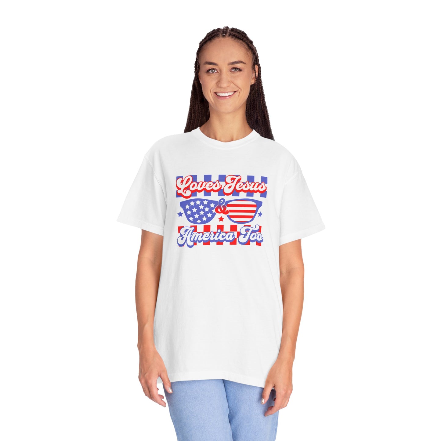 "LOVES JESUS & AMERICA TOO" UNISEX PREMIUM TEE