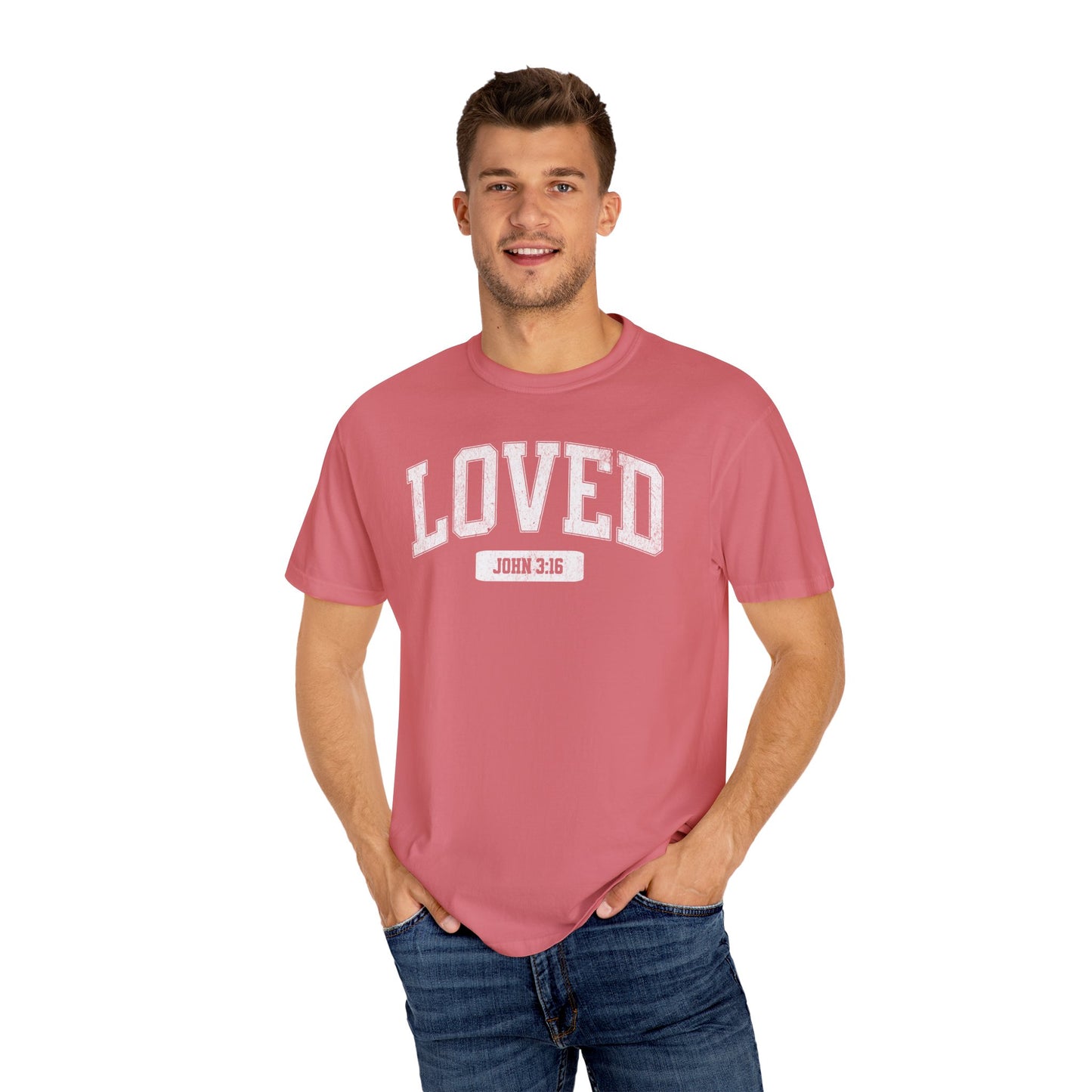 "Loved" Varsity Style Unisex Garment-Dyed Tee