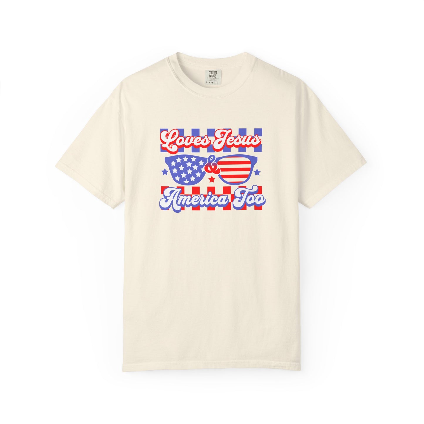 "LOVES JESUS & AMERICA TOO" UNISEX PREMIUM TEE