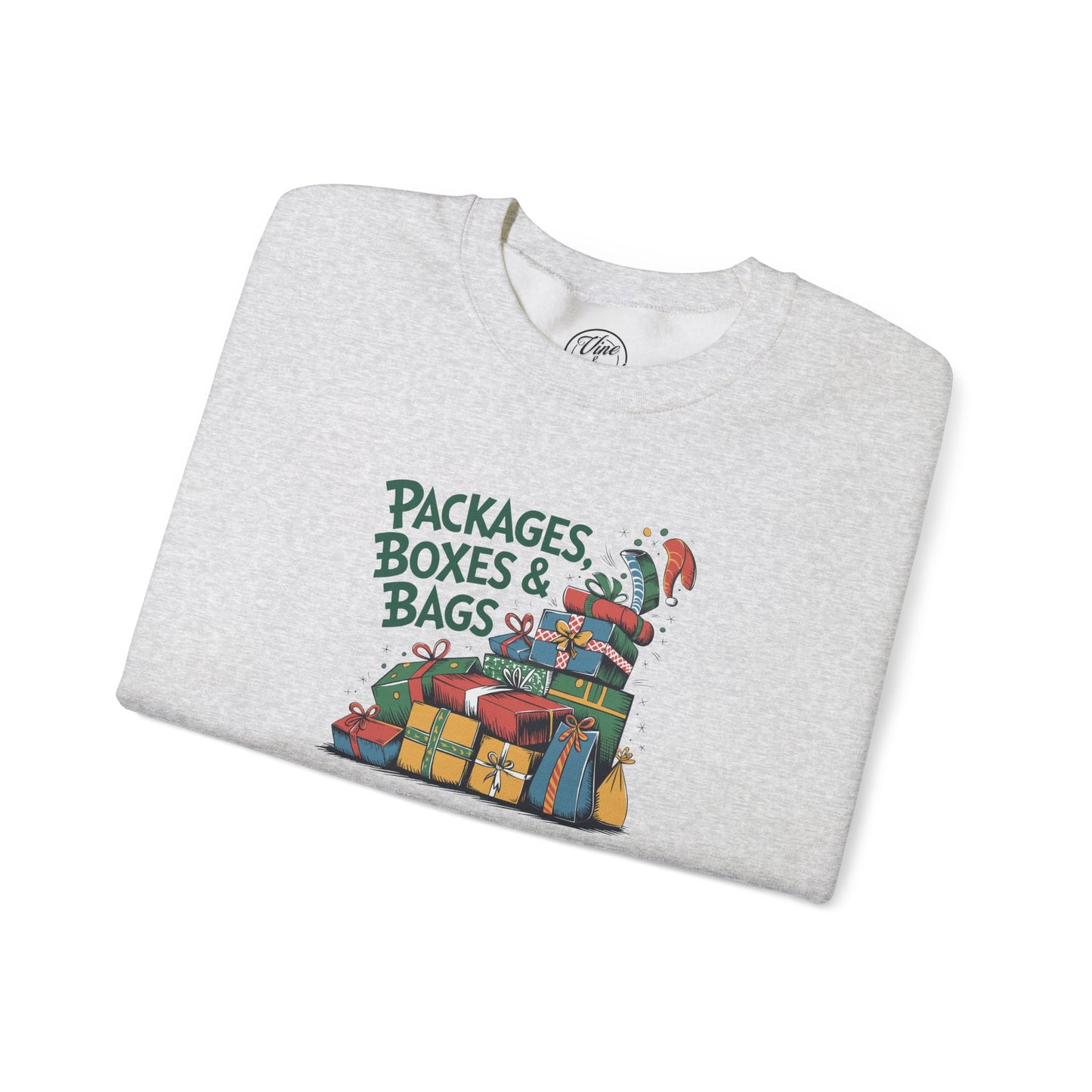 CHRISTMAS "PACKAGES BOXES & BAGS" UNISEX CREWNECK SWEATSHIRT