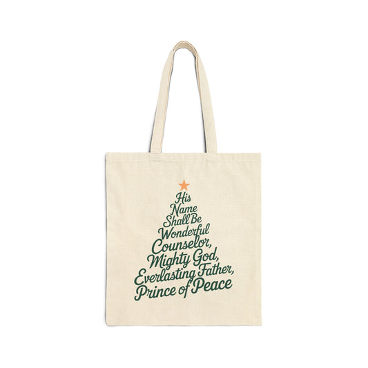 "His Name Shall Be" Christmas Cotton Canvas Tote Bag