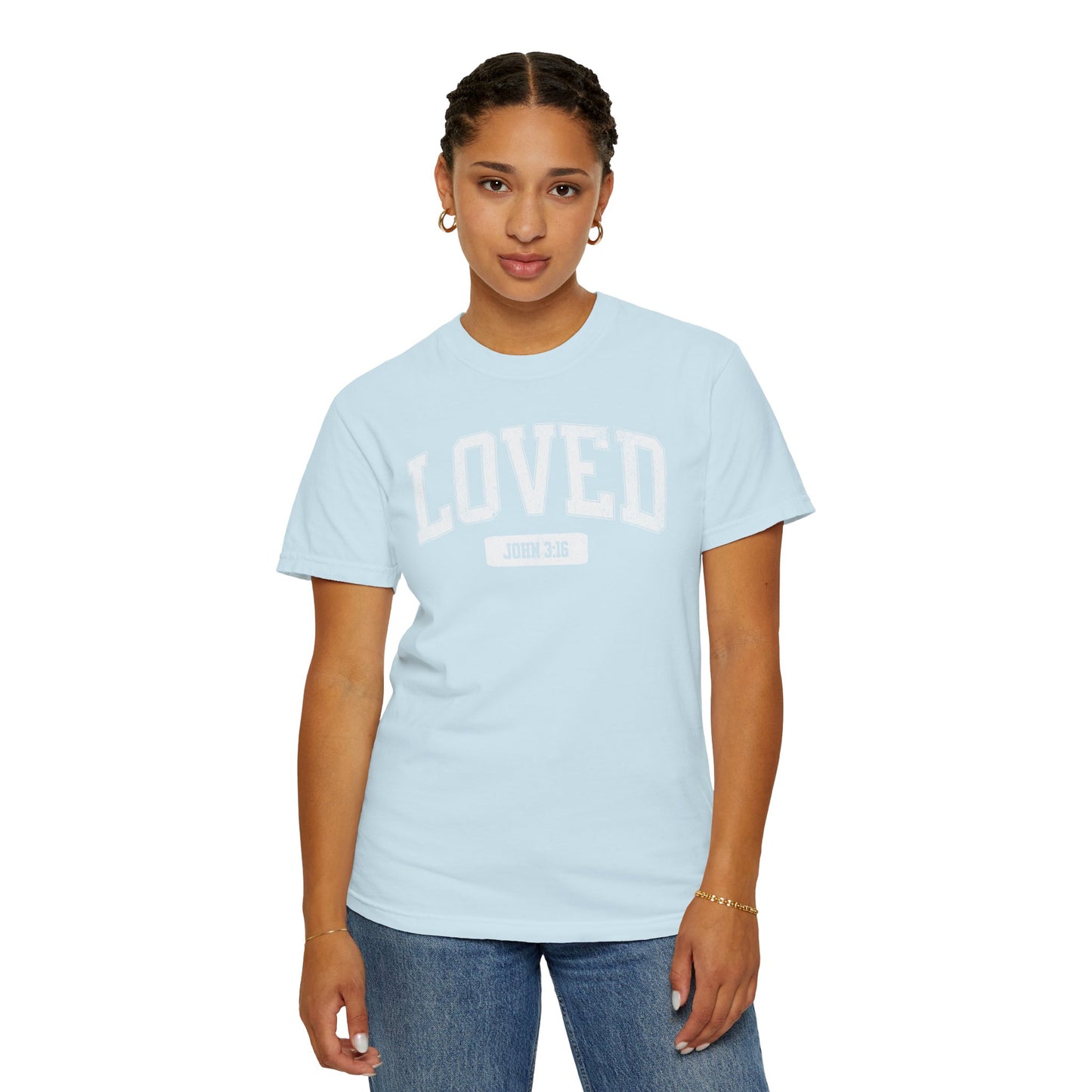 "Loved" Varsity Style Unisex Garment-Dyed Tee