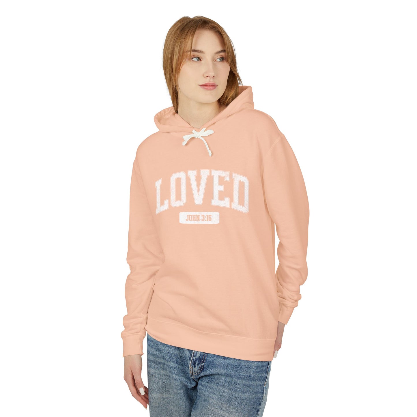 "LOVED" VARSITY UNISEX PREMIUM LIGHTWEIGHT HOODIE