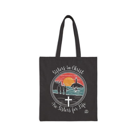 "Sisters In Christ" Black Cotton Canvas Tote Bag