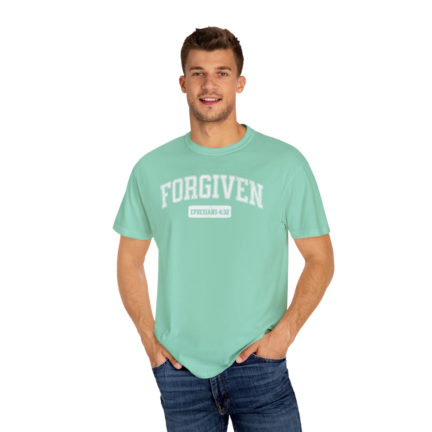 "Forgiven" Varsity Style Adult Unisex Garment-Dyed Tee