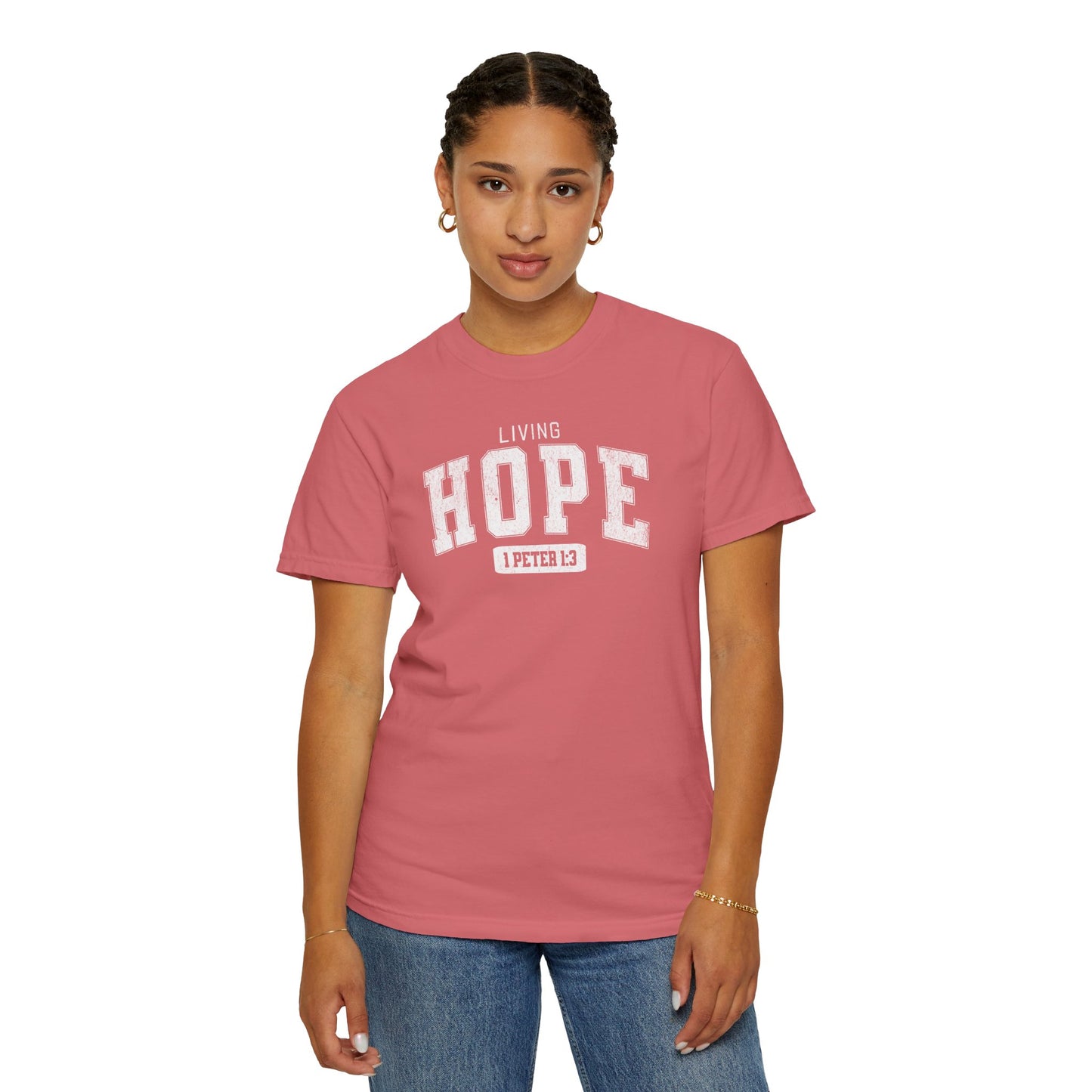 "Living Hope" Varsity Style Adult Unisex Garment-Dyed Tee