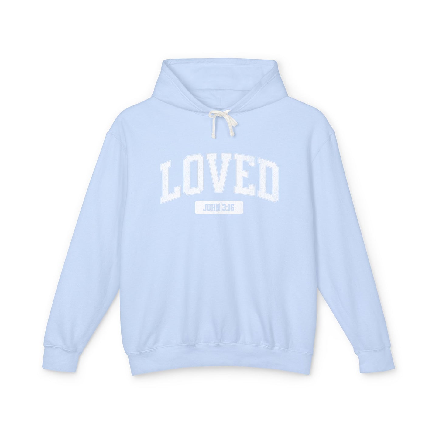 "LOVED" VARSITY UNISEX PREMIUM LIGHTWEIGHT HOODIE