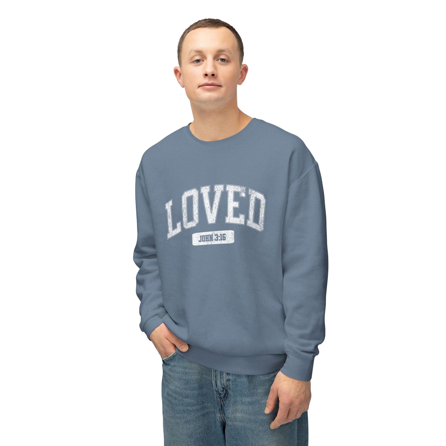 "LOVED" VARSITY UNISEX PREMIUM SWEATSHIRT