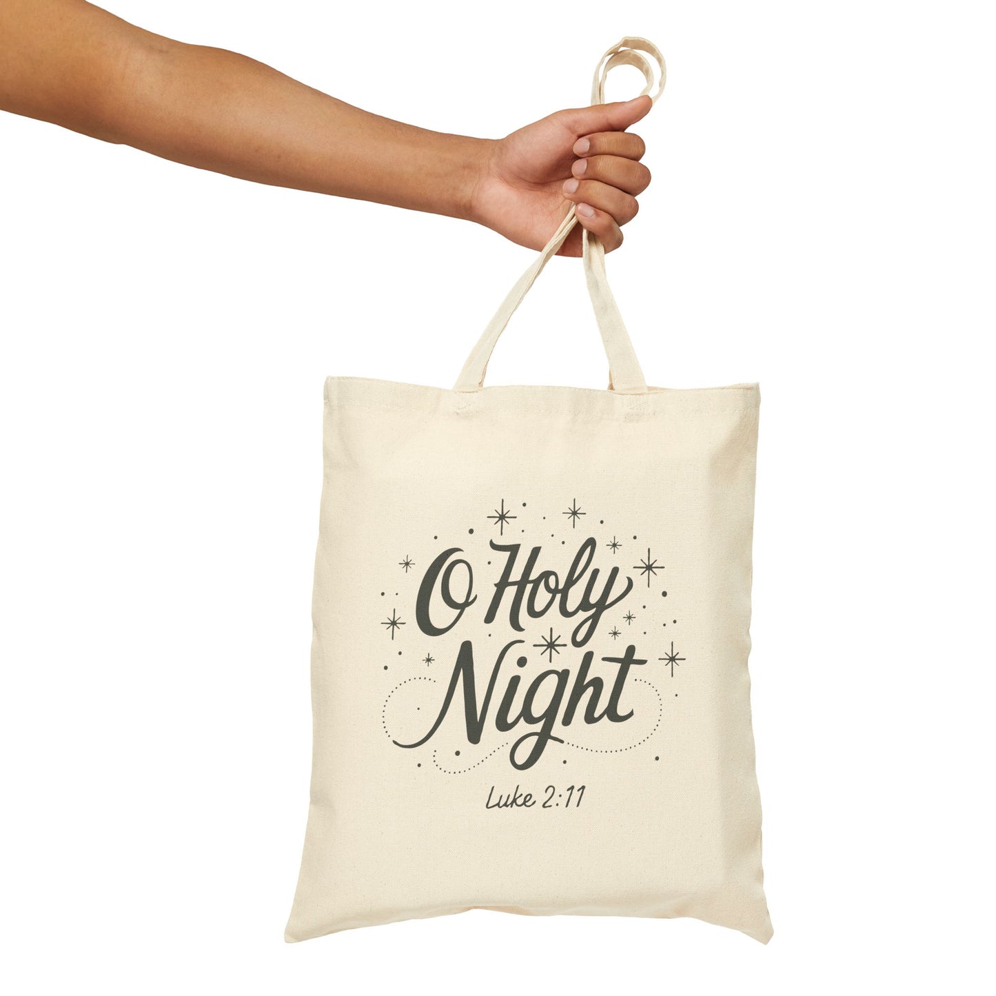 "O Holy Night" Cursive Christmas Cotton Canvas Tote Bag