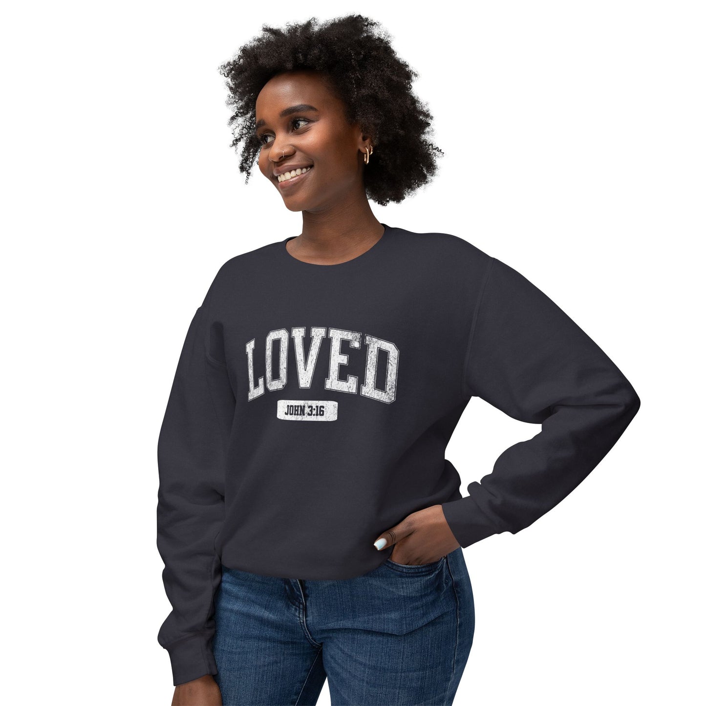 "LOVED" VARSITY UNISEX PREMIUM SWEATSHIRT