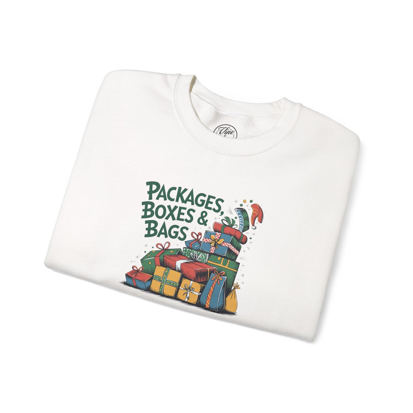 CHRISTMAS "PACKAGES BOXES & BAGS" UNISEX CREWNECK SWEATSHIRT