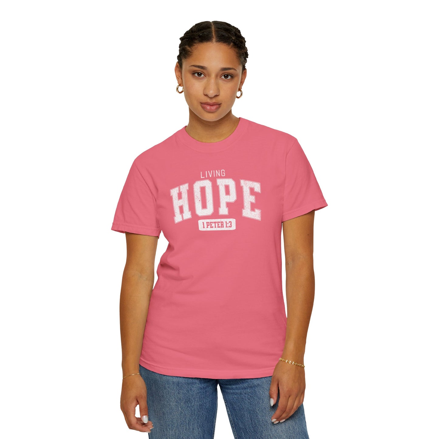 "Living Hope" Varsity Style Adult Unisex Garment-Dyed Tee