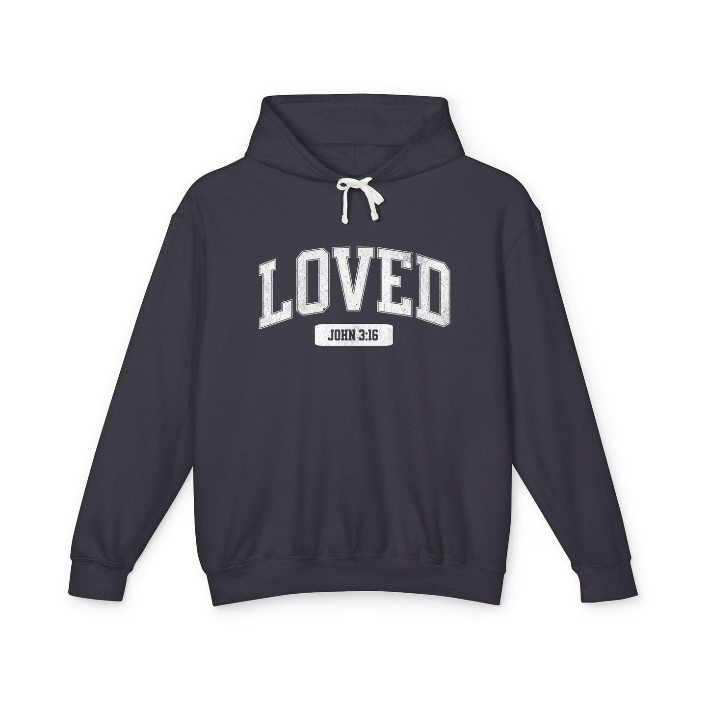 "LOVED" VARSITY UNISEX PREMIUM LIGHTWEIGHT HOODIE