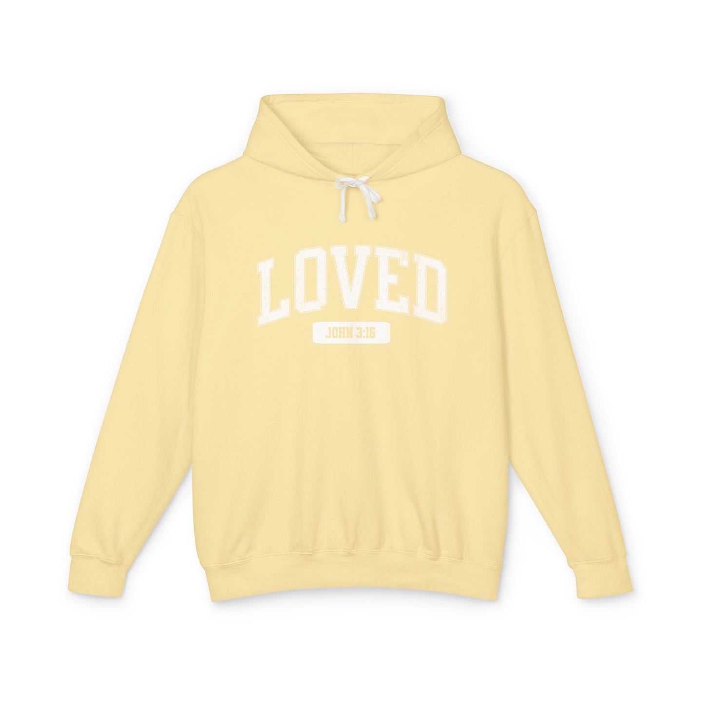 "LOVED" VARSITY UNISEX PREMIUM LIGHTWEIGHT HOODIE
