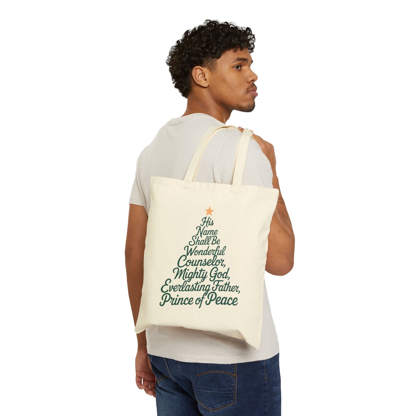 "His Name Shall Be" Christmas Cotton Canvas Tote Bag