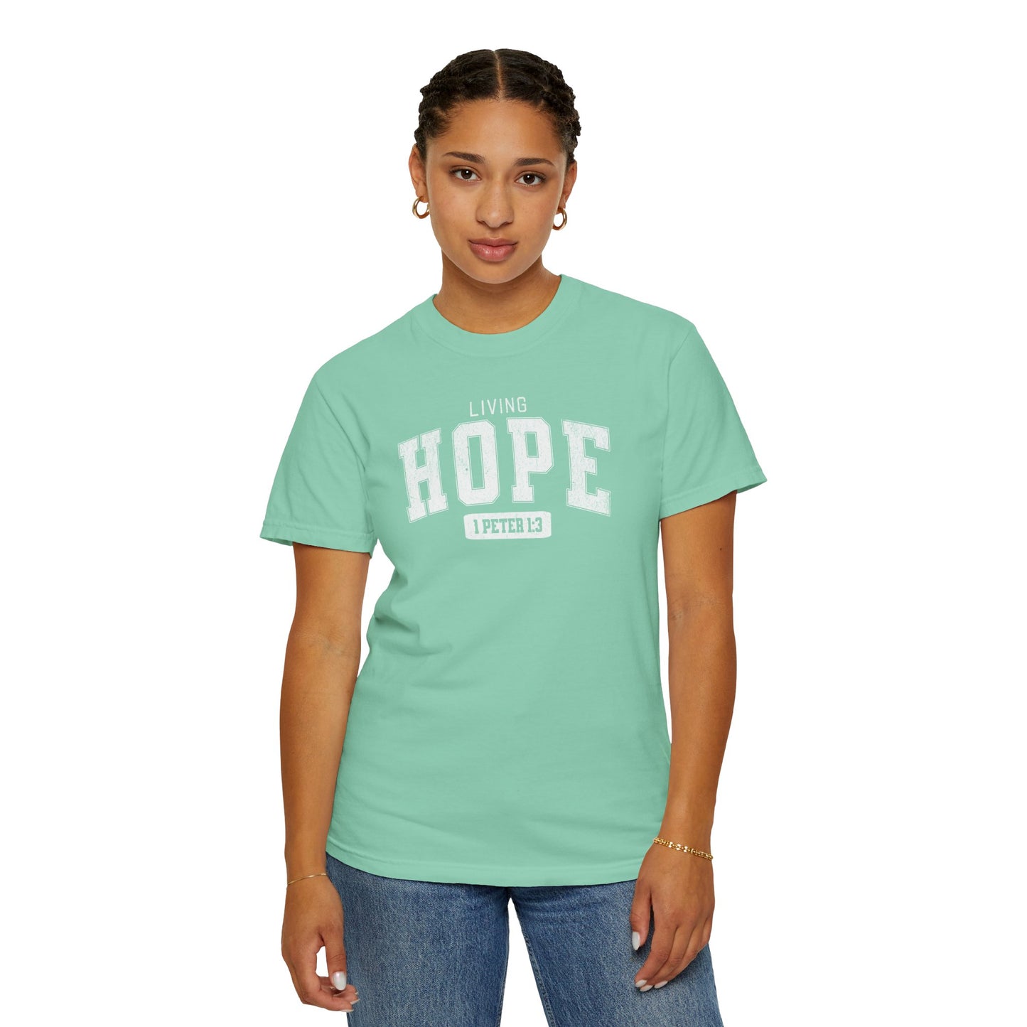 "Living Hope" Varsity Style Adult Unisex Garment-Dyed Tee