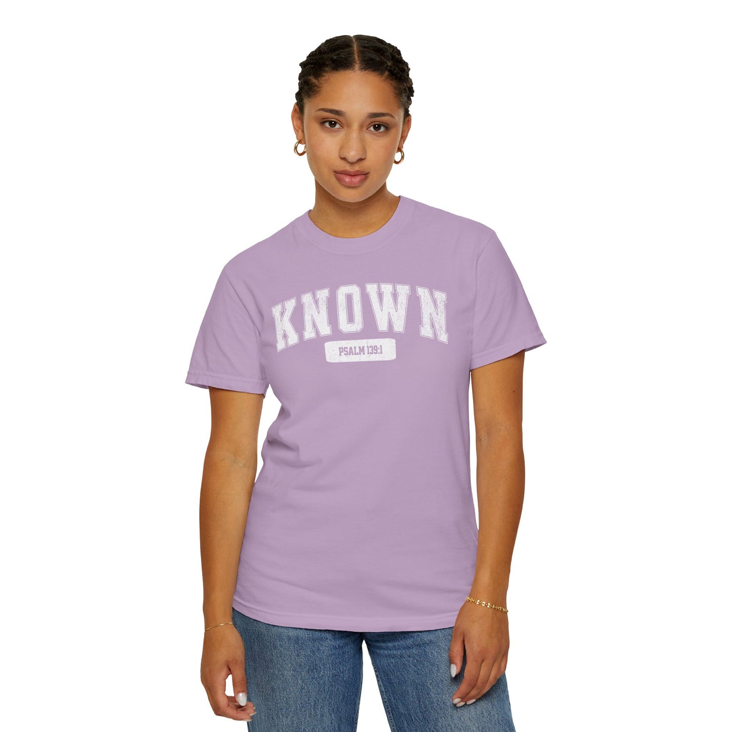 "Known" Varsity Style Unisex Garment-Dyed Tee