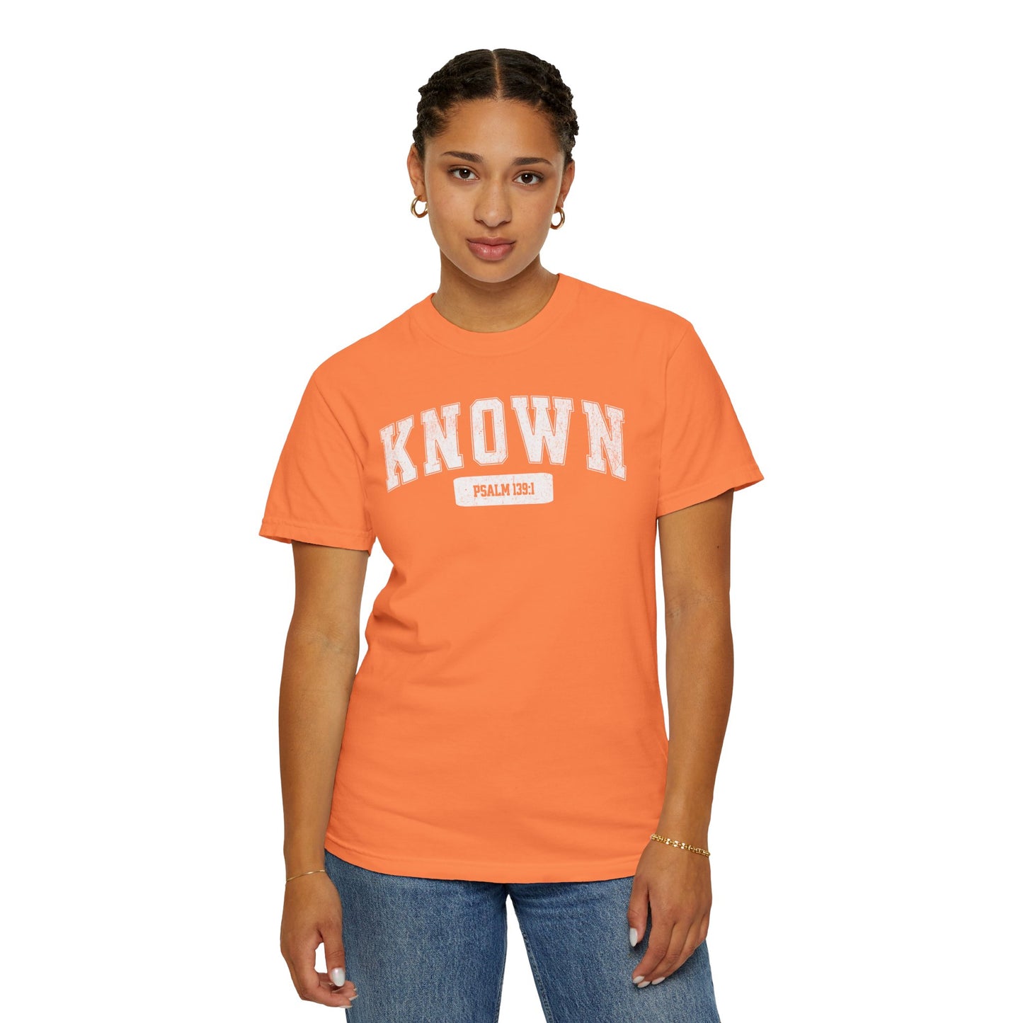 "Known" Varsity Style Unisex Garment-Dyed Tee