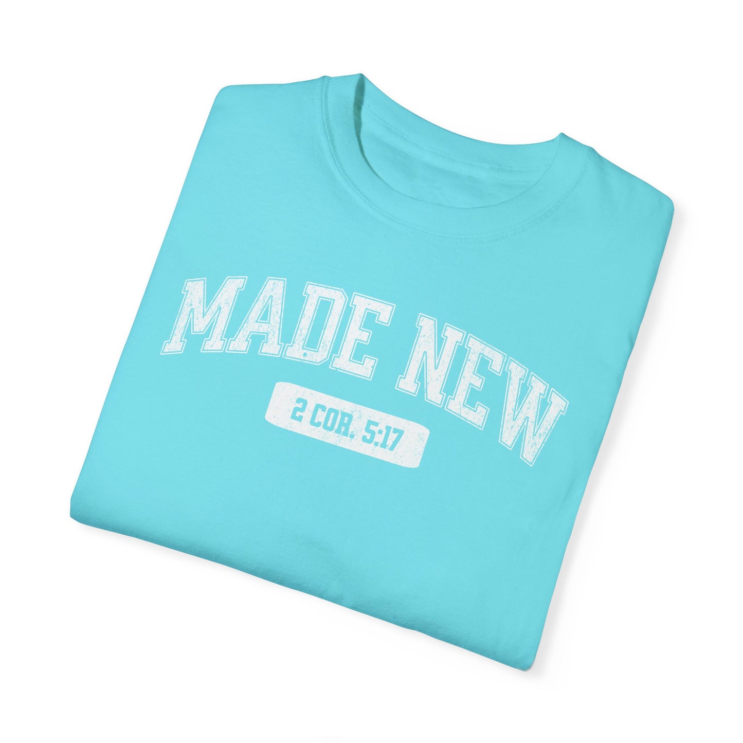 "Made New" Varsity Style Unisex Garment-Dyed Tee