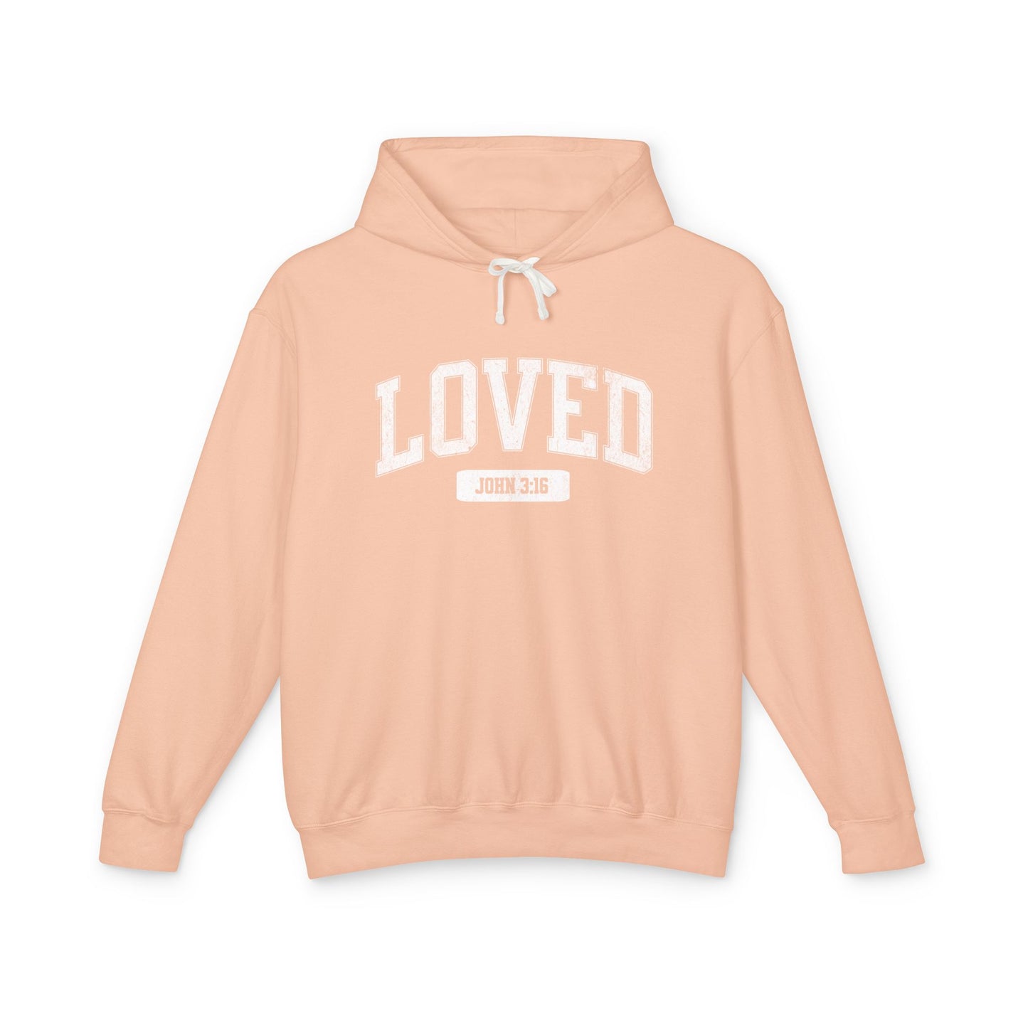 "LOVED" VARSITY UNISEX PREMIUM LIGHTWEIGHT HOODIE