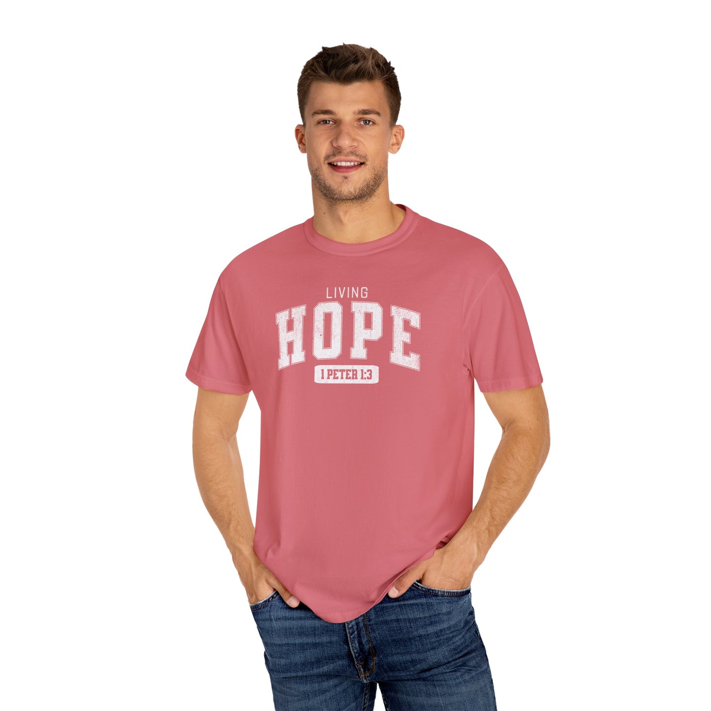 "Living Hope" Varsity Style Adult Unisex Garment-Dyed Tee