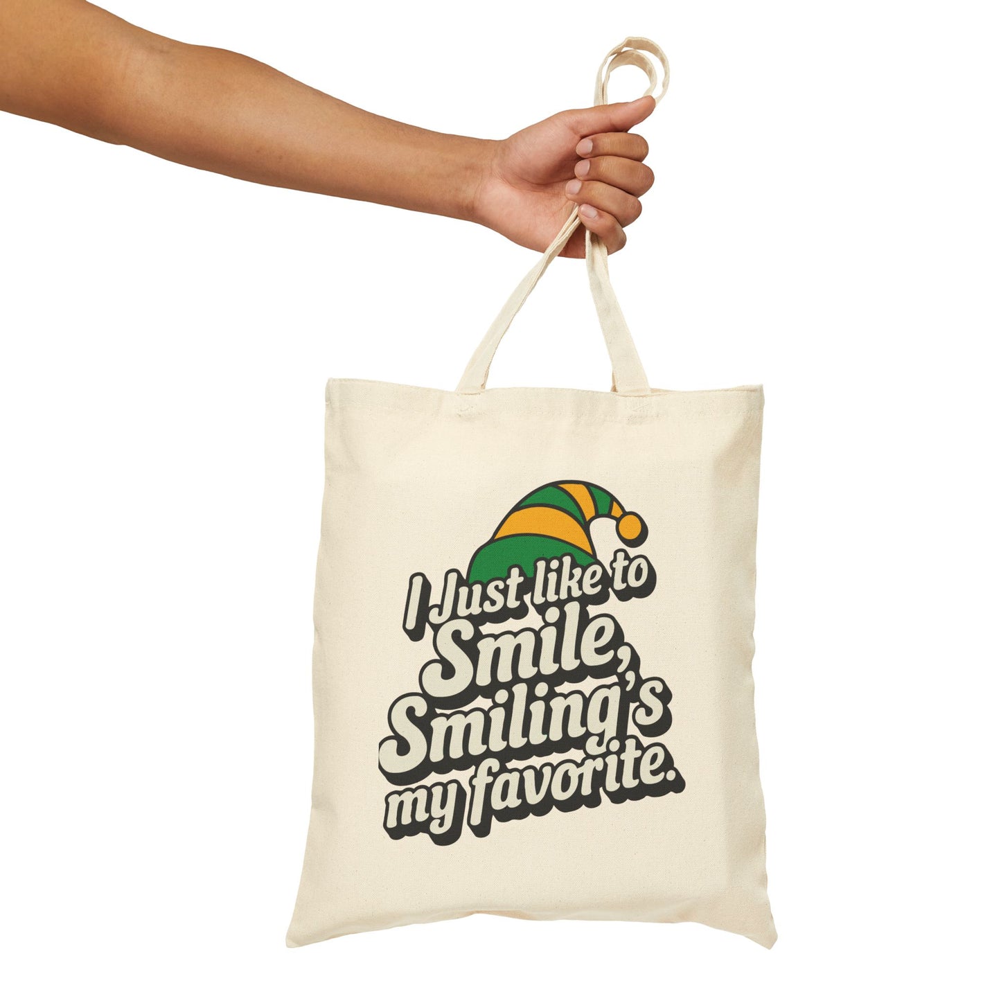 "Smiling's My Favorite" Christmas Cotton Canvas Tote Bag