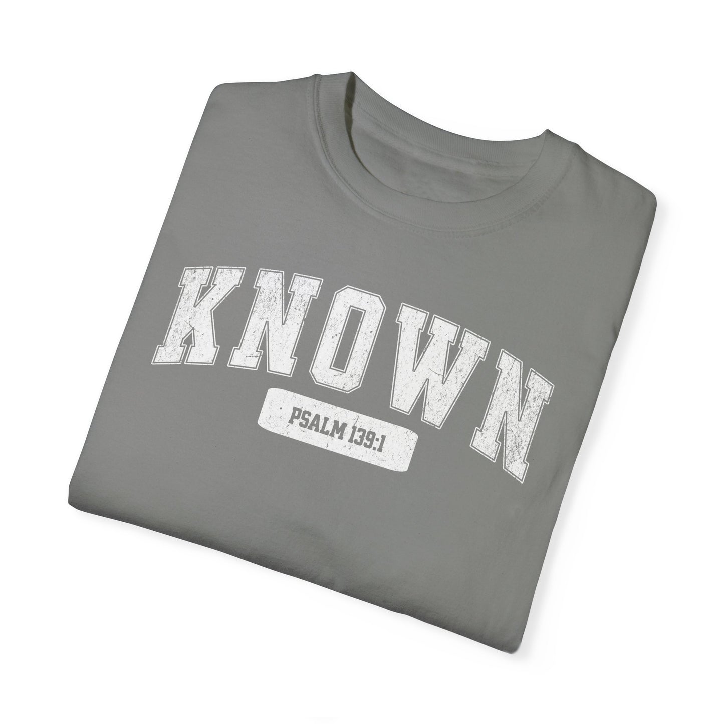 "Known" Varsity Style Unisex Garment-Dyed Tee