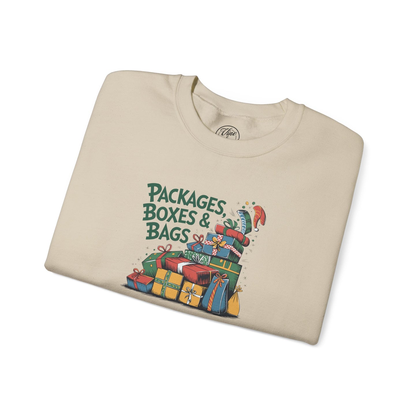 CHRISTMAS "PACKAGES BOXES & BAGS" UNISEX CREWNECK SWEATSHIRT