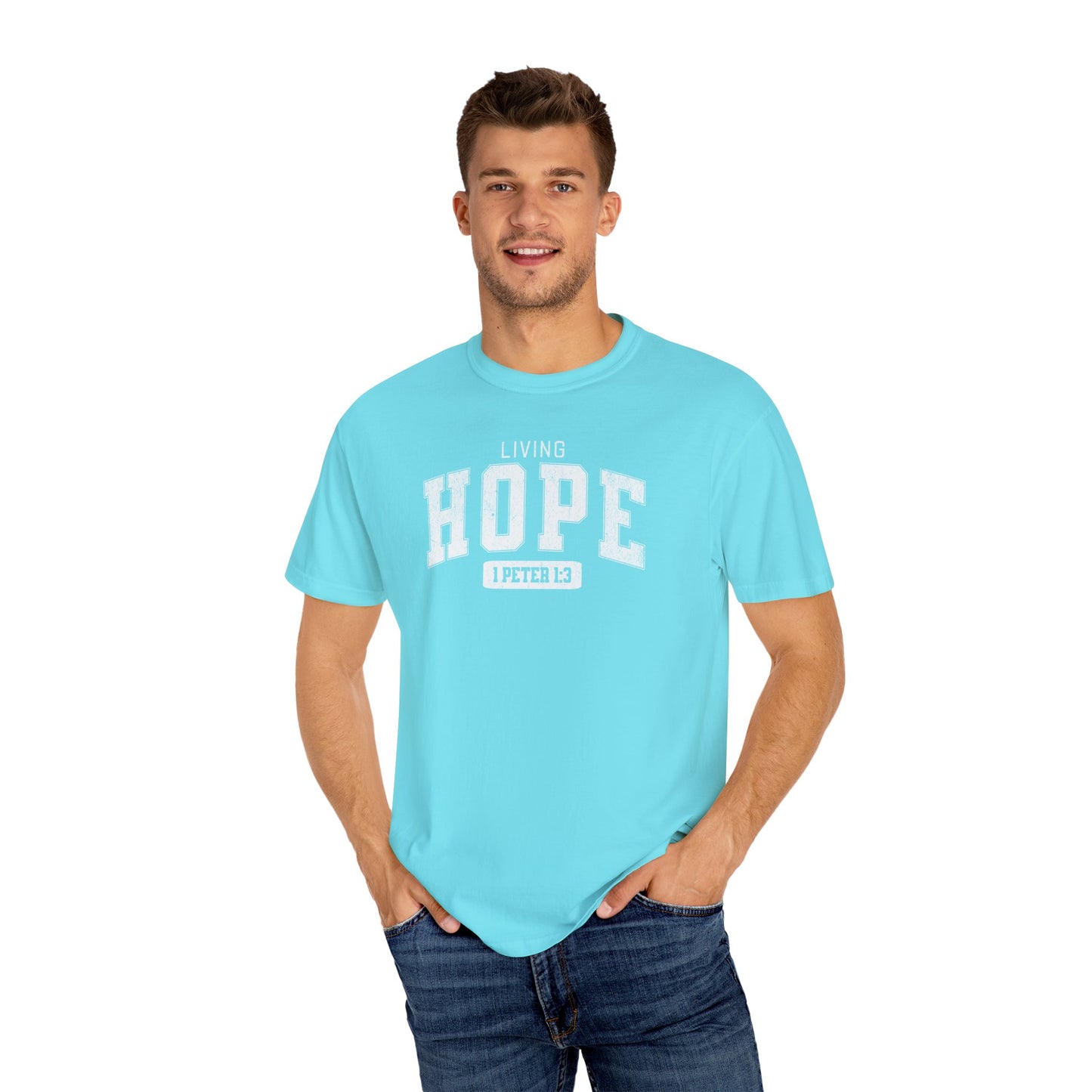 "Living Hope" Varsity Style Adult Unisex Garment-Dyed Tee