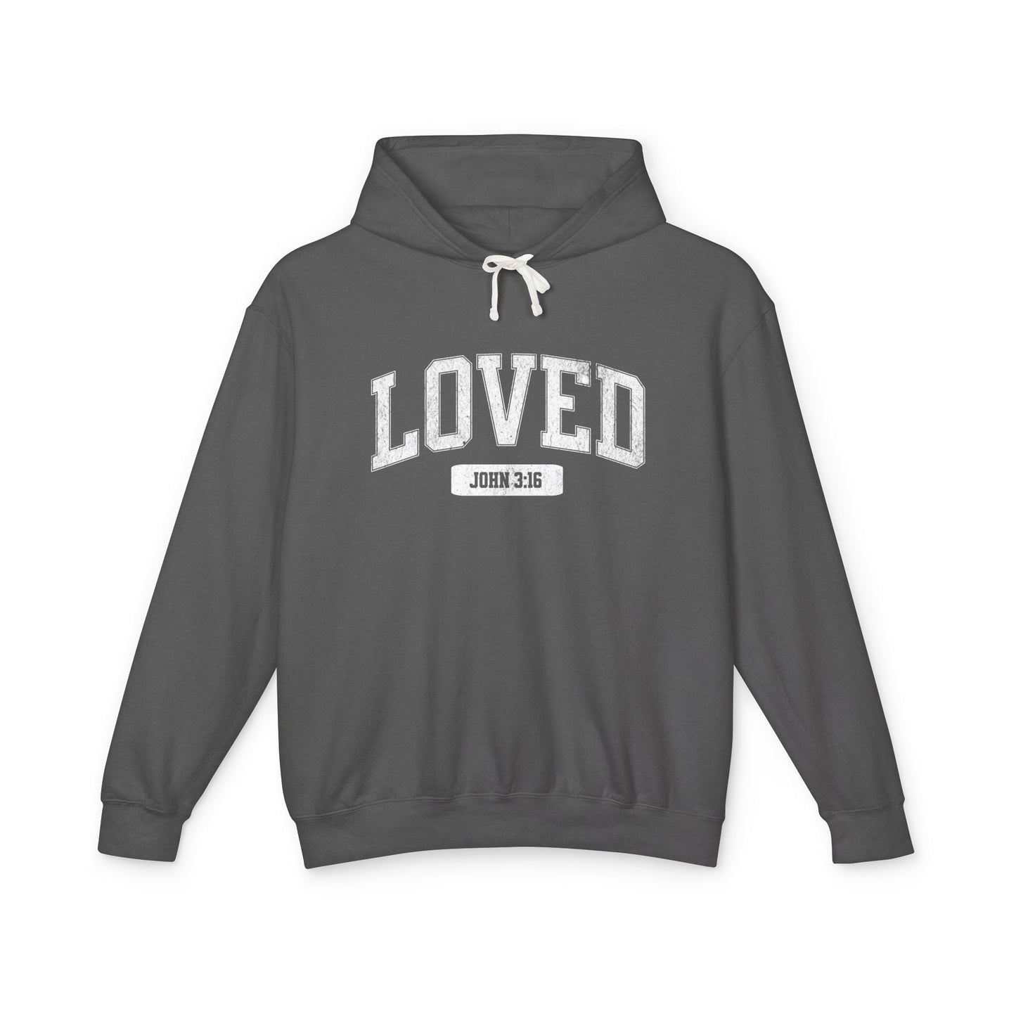 "LOVED" VARSITY UNISEX PREMIUM LIGHTWEIGHT HOODIE