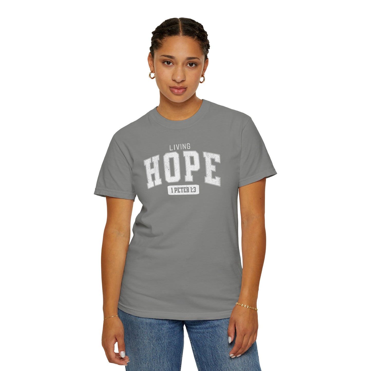 "Living Hope" Varsity Style Adult Unisex Garment-Dyed Tee