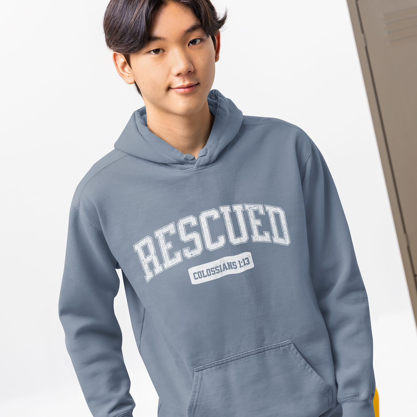 "RESCUED" VARSITY UNISEX PREMIUM LIGHTWEIGHT HOODIE