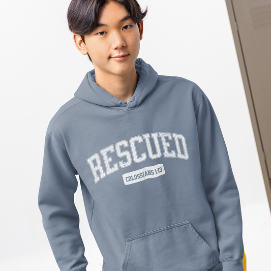 "RESCUED" VARSITY UNISEX PREMIUM LIGHTWEIGHT HOODIE